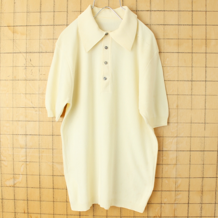 60s 70s USA Ban-Lon バンロン ポロシャツ メンズS イエロー 半袖 ナイロン アメリカ古着 050725ss152