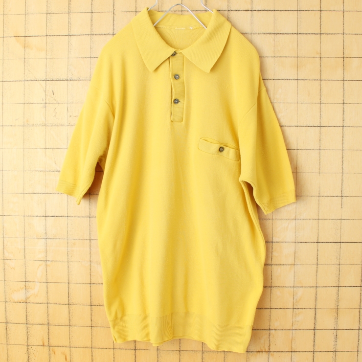 60s 70s USA Ban-Lon バンロン ポロシャツ メンズM相当 イエロー 半袖 ナイロン アメリカ古着 050725ss153