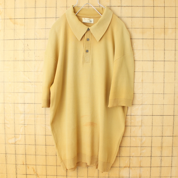 60s 70s USA KINGS POINT Ban-Lon バンロン ポロシャツ メンズL イエロー 半袖 ナイロン アメリカ古着 050725ss155