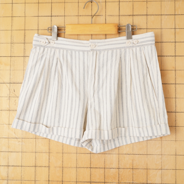 70s 80s ドイツ Moddi 2タックストライプショートパンツ 短パン ハーフ ショーツ W31-34相当 オフホワイト ユーロ ヨーロッパ古着