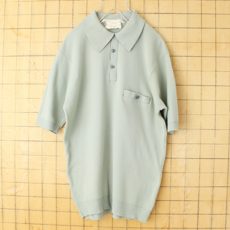 60s 70s USA Ignazio Ban-Lon バンロン ポロシャツ メンズS グリーングレー 半袖 ナイロン アメリカ古着 050725ss160