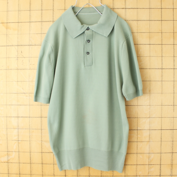 60s 70s USA Ban-Lon バンロン ポロシャツ メンズS相当 グリーングレー 半袖 ナイロン アメリカ古着 050725ss161