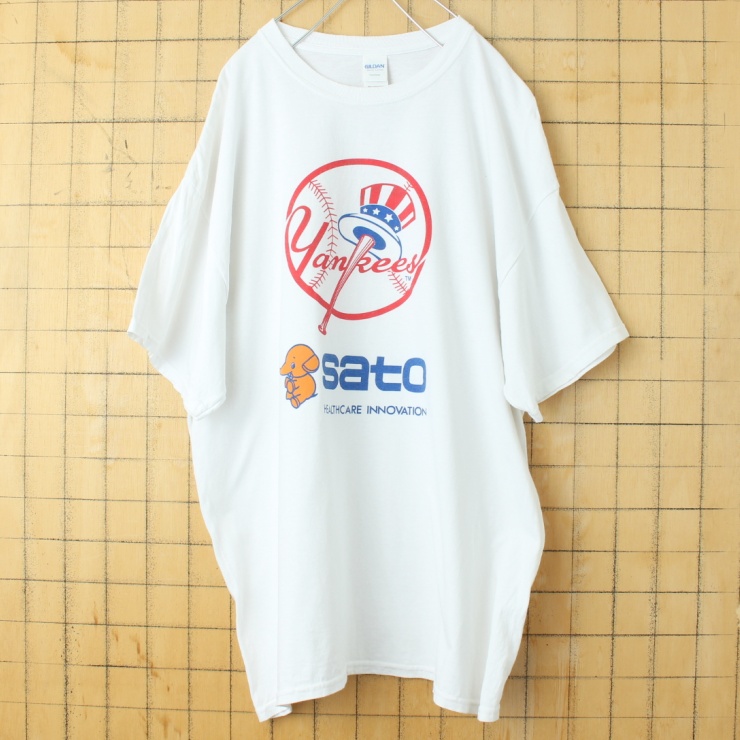 USA GILDAN NEW YORK YANKEES ヤンキース SATO プリント 半袖 Tシャツ ホワイト メンズXL アメリカ古着