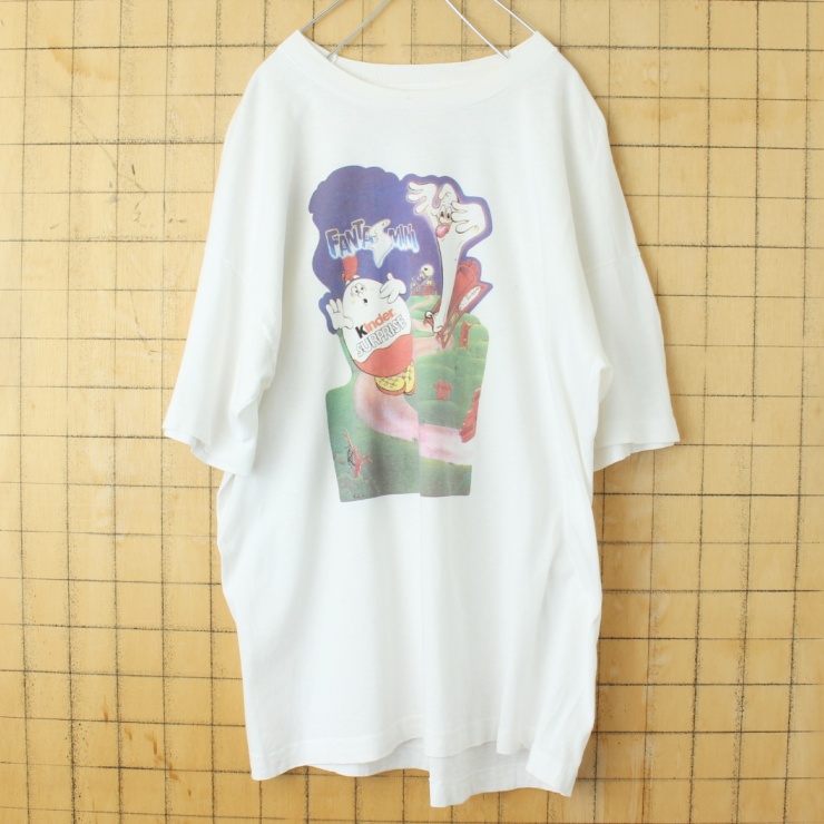 90s USA Kinder SURPRISE FANTASMINI プリント 半袖 Tシャツ ホワイト メンズL相当 アメリカ古着