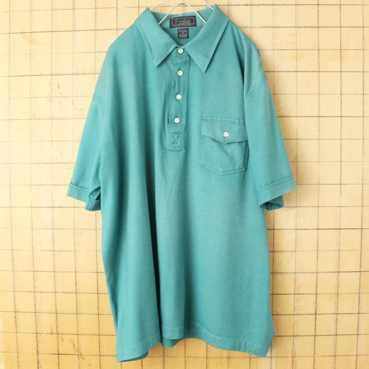 70s 80s USA Findlist ポロシャツ メンズXL グリーン 半袖 アメリカ古着