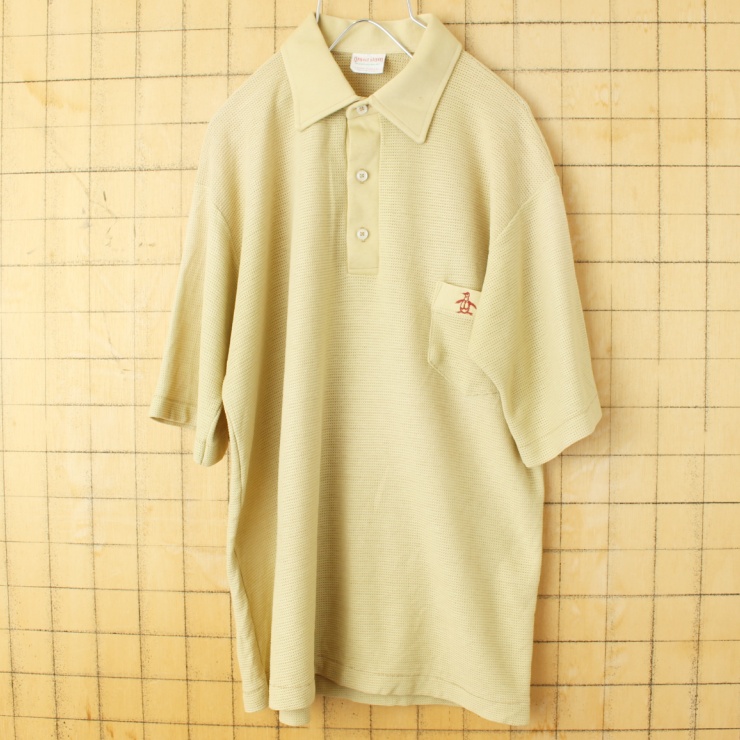 70s 80s USA製 Grand Slam MUNSINGWEAR ポロシャツ メンズL イエロー 半袖 アメリカ古着
