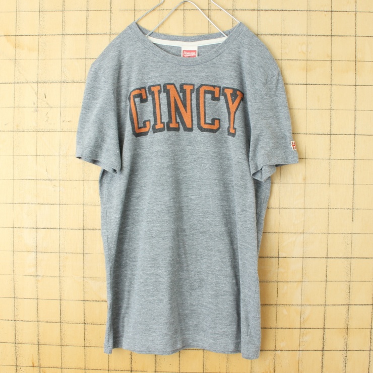 USA Homage CINCY プリント 半袖 Tシャツ 霜降りグレー メンズS アメリカ古着