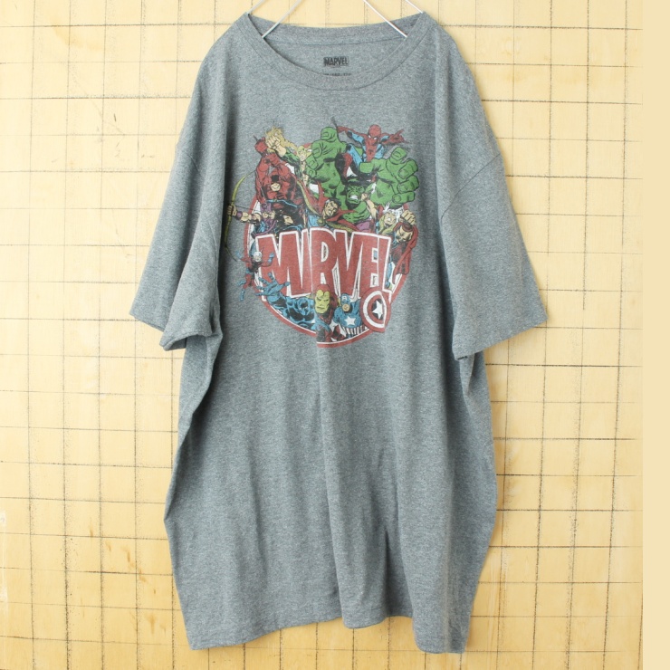 ビッグサイズ USA MARVEL マーベル スパイダーマン ハルク プリント 半袖 Tシャツ 霜降りグレー メンズ2XL アメリカ古着