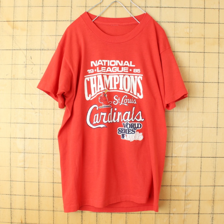 80s USA製 Cardinals WORLD SERIES 1985 プリント 半袖 Tシャツ レッド メンズS相当 アメリカ古着