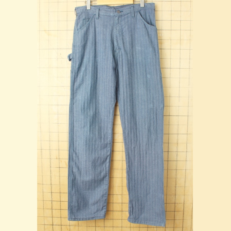 80s 90s USA製 Dickies ディッキーズ ヘリンボーン ペインターパンツ グレー W33相当 TALON アメリカ古着