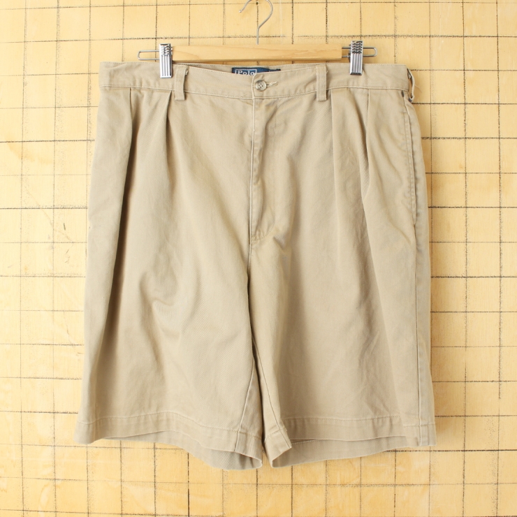 Polo by Ralph Lauren ポロ ラルフローレン 2タック チノ ショーツ ベージュ W36 ショートパンツ 短パン ハーフ アメリカ古着