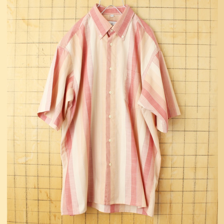 EURO UMBERTO ROSETTI 半袖 ストライプ ボタンダウン シャツ ピンク メンズXL相当 ヨーロッパ古着