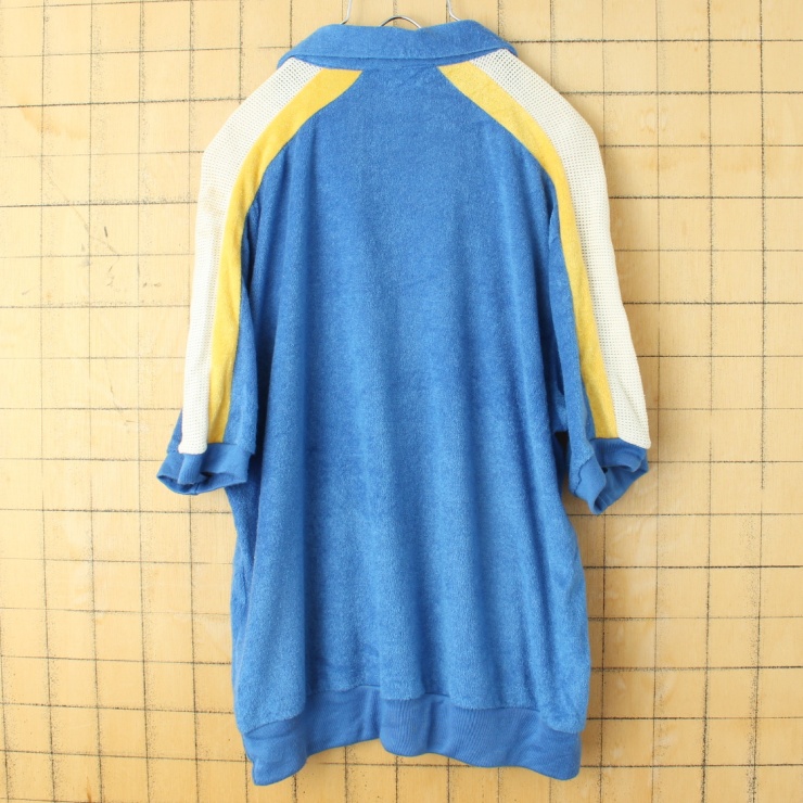 70s 80s USA Levis リーバイス パイル地 ポロシャツ ブルー メンズXL
