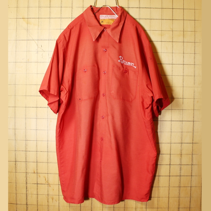 ビッグサイズ 70s 80s USA製 RED KAP レッドキャップ チェーンステッチ ワーク シャツ レッド 赤 メンズXL 半袖 アメリカ古着