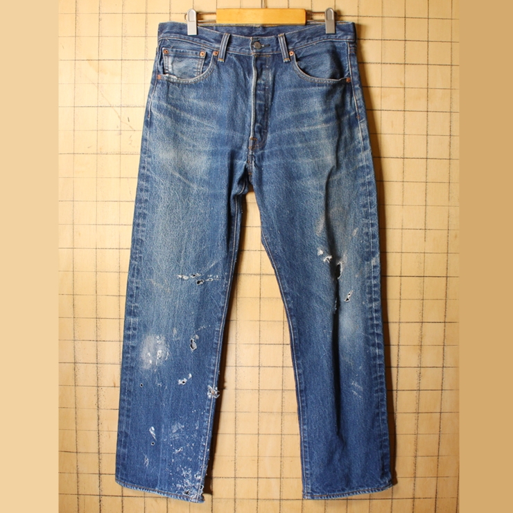 USA Levis リーバイス 501XX ブルー ダメージ ジーンズ デニム パンツ W34 青 アメリカ古着