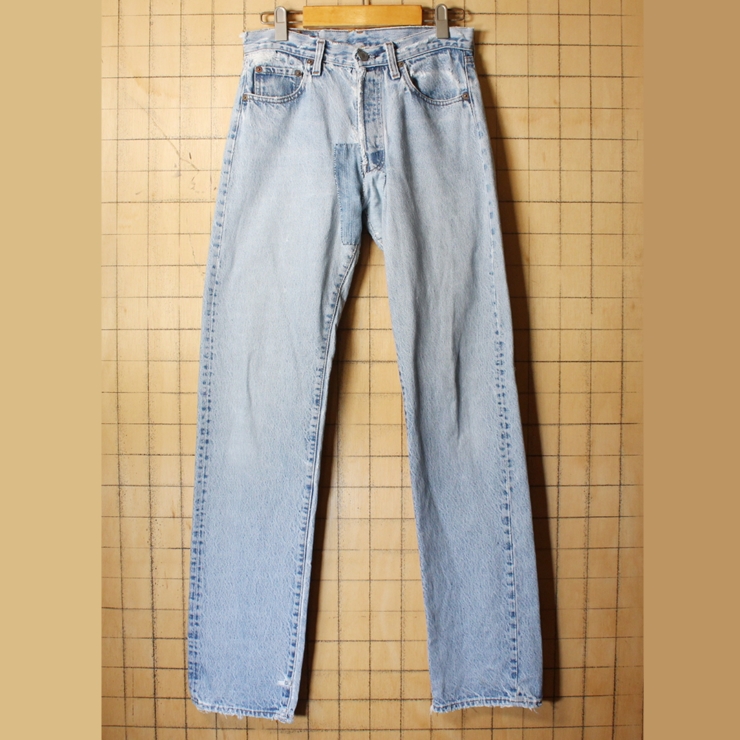 80s USA製 Levis リーバイス 501 ブルー ダメージ リメイク ジーンズ デニム パンツ W29 青 アメリカ古着