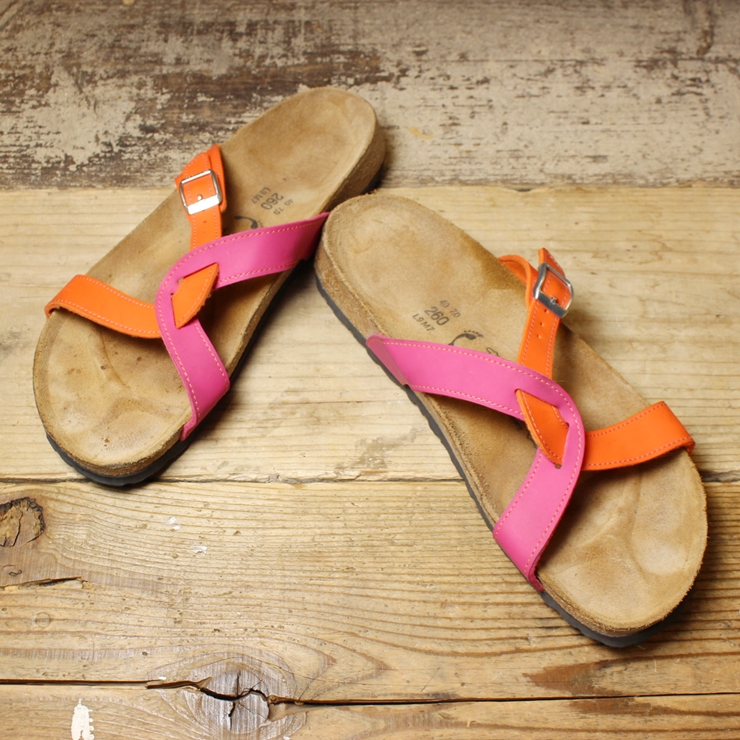ドイツ製 Birki's BIRKENSTOCK ビルケンシュトック サンダル 26cm ナロー ピンク オレンジ 古着