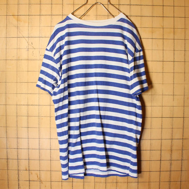 80s 90s EURO GO・IN ボーダー Tシャツ ブルー ホワイト メンズML相当 ヨーロッパ古着