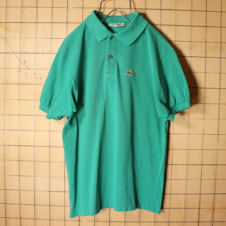 70s 80s フランス製 フレンチラコステ Lacoste 半袖 ポロシャツ グリーン レディースSM相当 ワンポイント ヨーロッパ古着