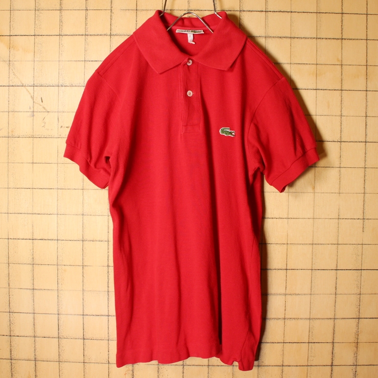 70s 80s フランス製 フレンチラコステ Lacoste 半袖 ポロシャツ レッド レディースSM相当 ワンポイント ヨーロッパ古着