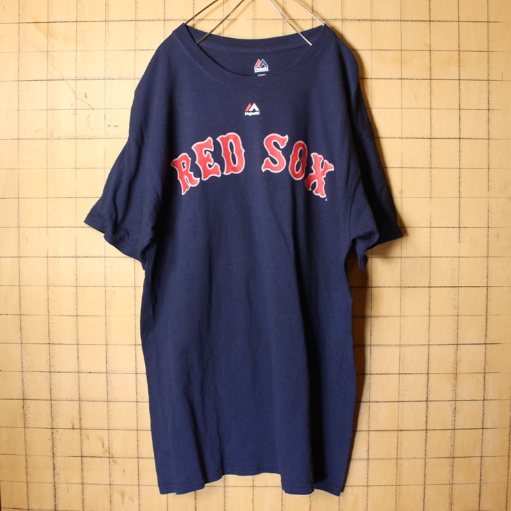 Majestic RED SOX BETTS レッドソックス 両面プリント Tシャツ ネイビー ブルー 青 メンズL アメリカ古着