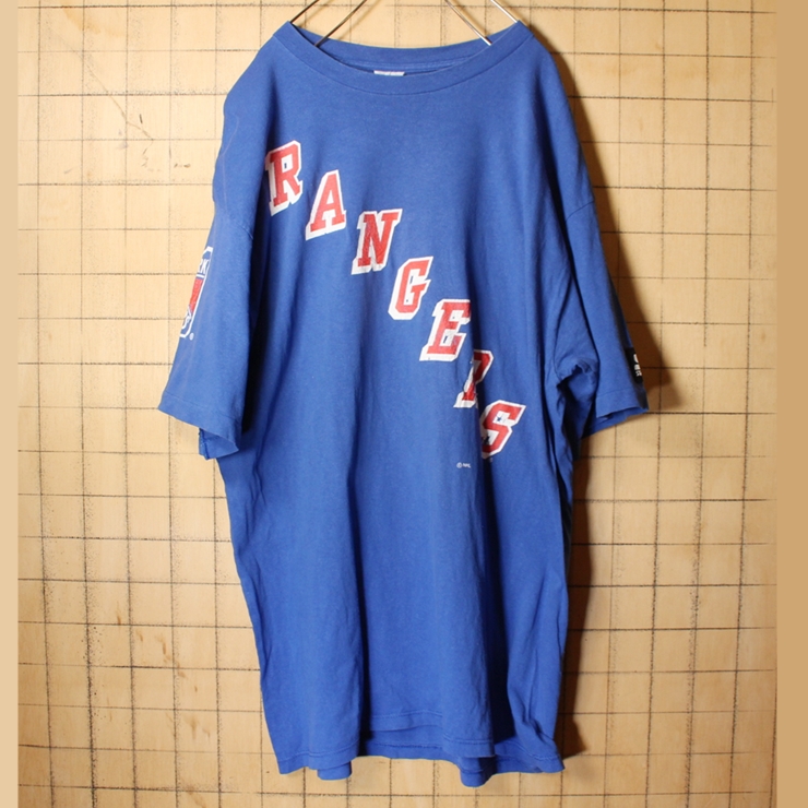 80s 90s USA製 STARTER NHL NEW YORK RANGERS 両面プリント Tシャツ ブルー 青 メンズL アメリカ古着