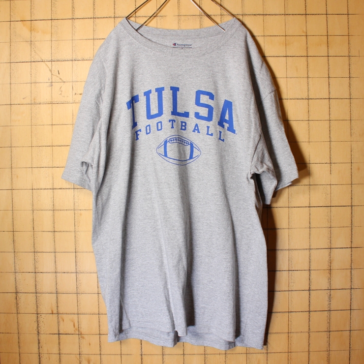 Champion チャンピオン TULSA FOOTBALL カレッジ プリント Tシャツ グレー メンズL アメリカ古着