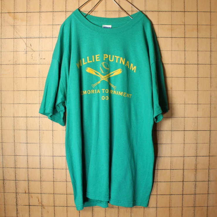 GILDAN WILLIE PUTNAM 両面プリント Tシャツ グリーン 緑 メンズL アメリカ古着