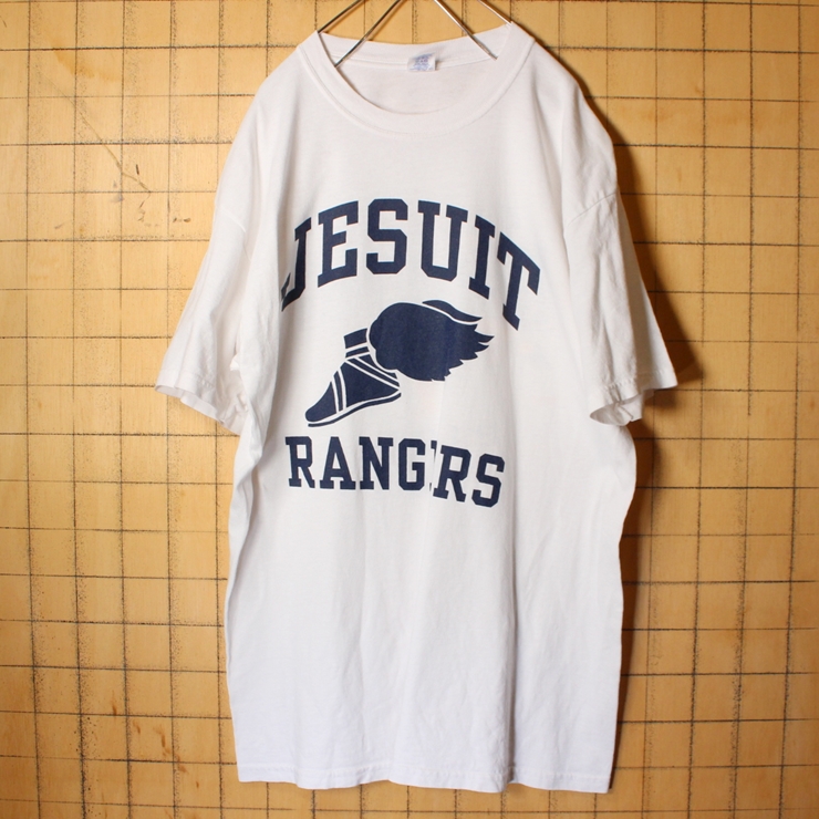 RUSSELL ATHLETIC JESUIT RANGERS ウイングフット 両面プリント Tシャツ ホワイト 白 メンズL アメリカ古着