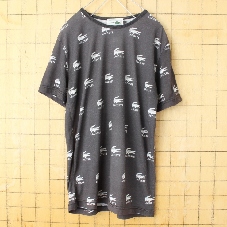 フランス製 フレンチラコステ Lacoste 半袖 クルーネック Tシャツ グレー メンズS相当 総柄 ヨーロッパ古着