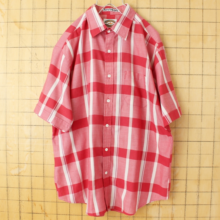 70s 80s USA MIDWEST TRADERS 半袖 チェックシャツ レッド メンズXL相当 アメリカ古着