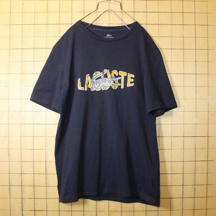 フレンチラコステ Lacoste プリント 半袖 Tシャツ ネイビー メンズML相当 フランス企画 古着 ss1