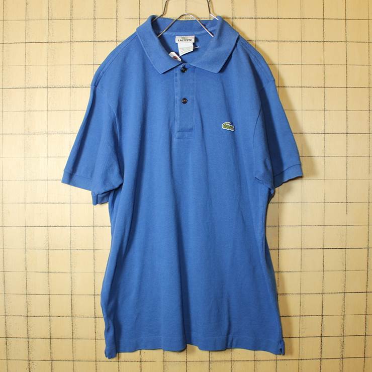 フレンチラコステ Lacoste ワンポイント ポロシャツ 半袖 ブルー メンズM相当 フランス企画 古着 ss14