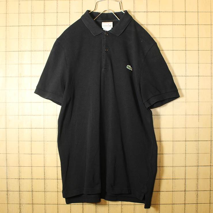 フレンチラコステ Lacoste ワンポイント ポロシャツ 半袖 ブラック メンズSM相当 フランス企画 古着 ss16