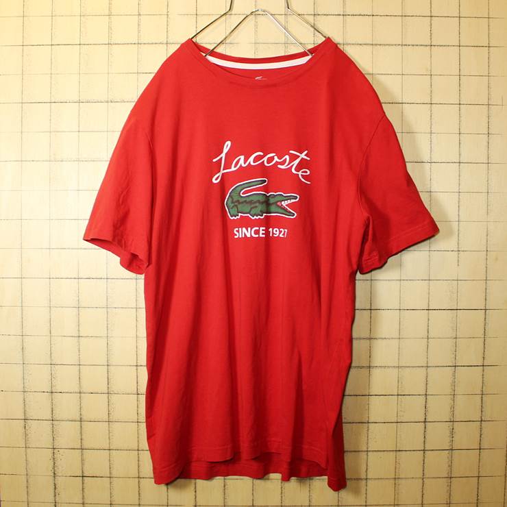 フレンチラコステ Lacoste ワンポイント プリント 半袖 Tシャツ レッド メンズL相当 フランス企画 古着 ss3