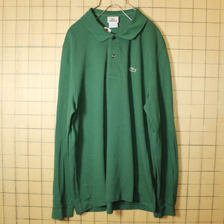 フレンチラコステ Lacoste ワンポイント ポロシャツ 長袖 グリーン メンズM相当 フランス企画 古着 ss5