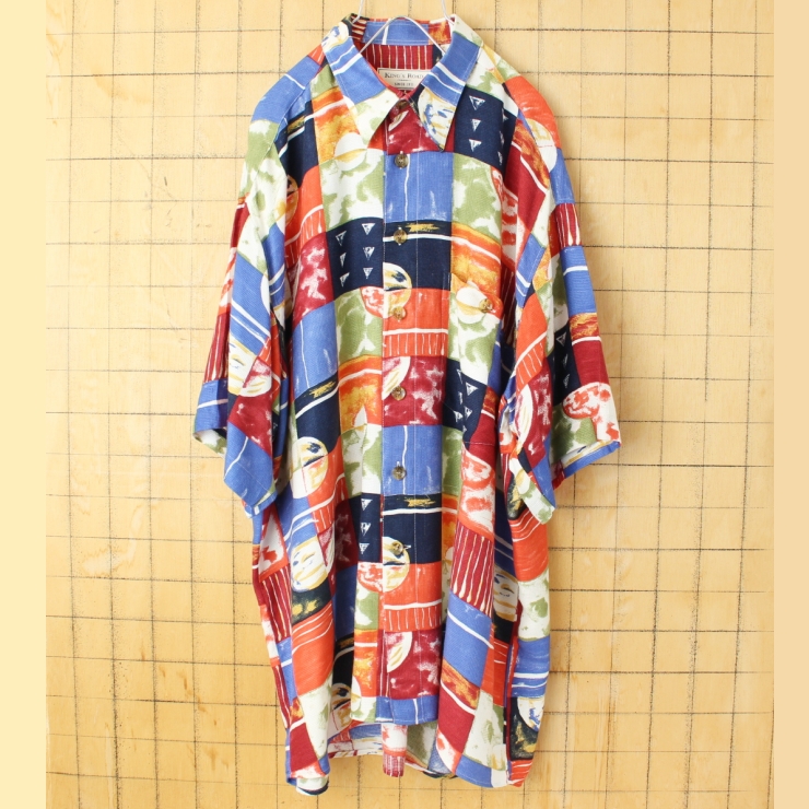 80s 90s EURO KING'S ROAD 総柄レーヨンシャツ メンズL 半袖 ヨーロッパ古着