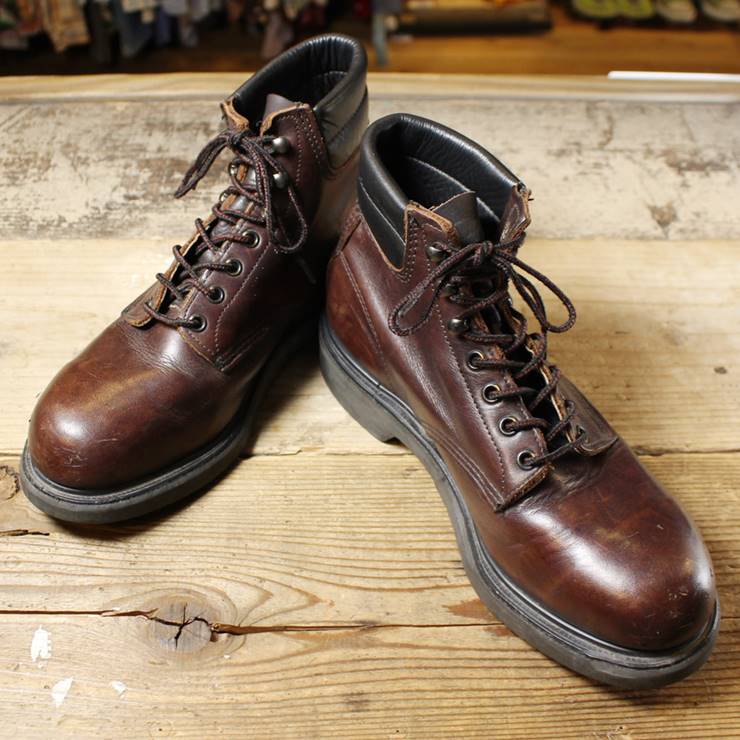 90s USA製 RED WING レッドウィング スチールトゥ レザー ワーク ブーツ メンズ 26cm 刺繍羽タグ ロガー 古着 USED