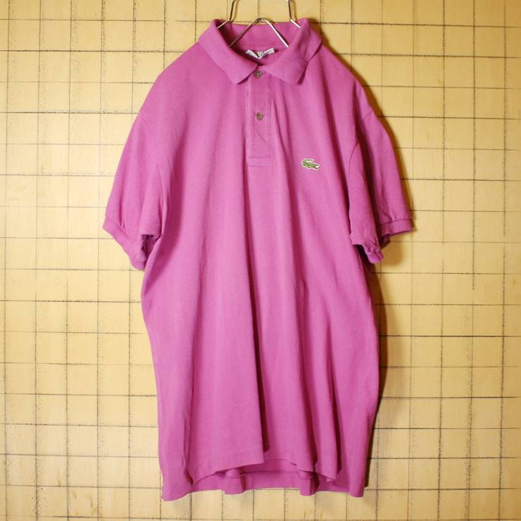 70s フランス製 フレンチラコステ Lacoste 半袖 ポロシャツ パープル 紫 メンズM相当 ワンポイント ヨーロッパ古着