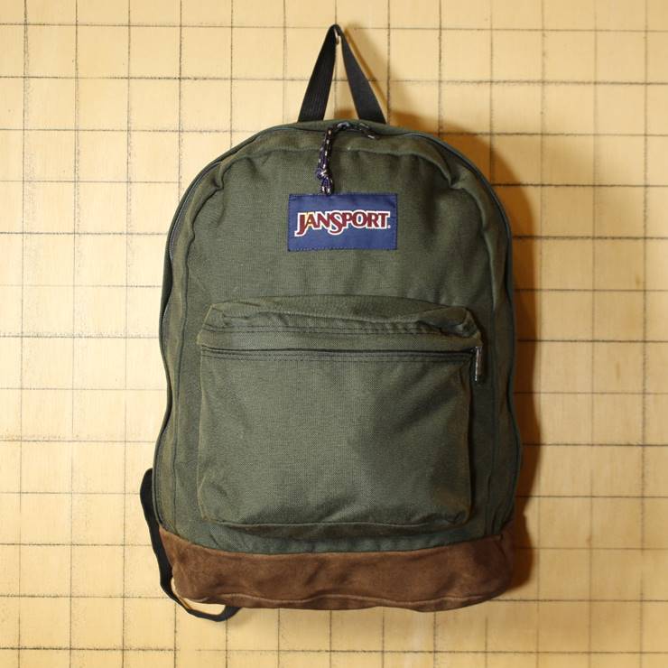 JANSPORT ジャンスポーツ リュックサック ライトパック スウェードレザー カーキ グリーン ディパック 古着 USED 070220ss121