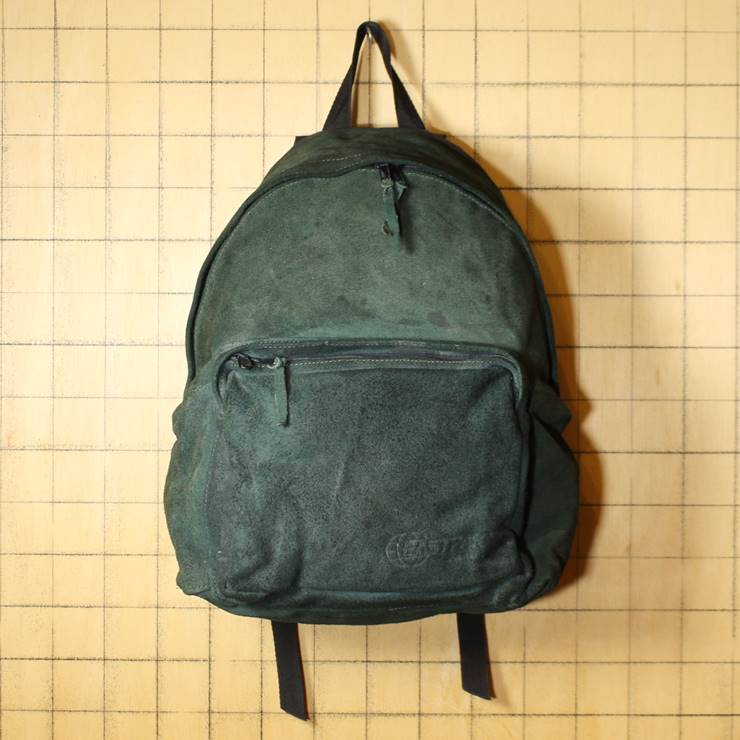 80s USA製 EASTPAK イーストパック スウェードレザー リックサック カーキ グリーン ディパック 古着 USED 070220ss122