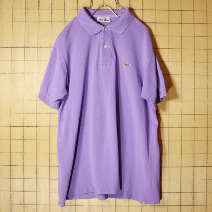 70s フランス製 フレンチラコステ Lacoste 半袖 ポロシャツ パープル 紫 メンズM相当 ワンポイント ヨーロッパ古着 070220ss14
