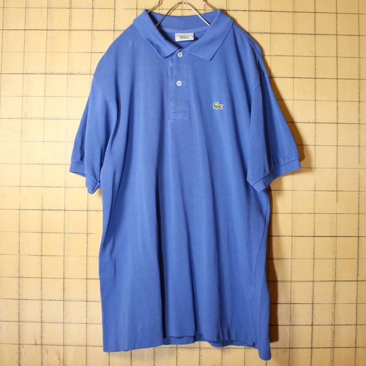 80s フランス製 フレンチラコステ Lacoste 半袖 ポロシャツ ブルー 青 M相当 ワンポイント ヨーロッパ古着 070220ss24