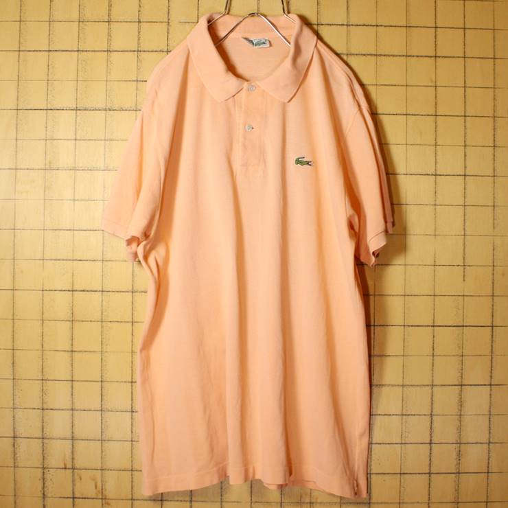 80s フランス製 フレンチラコステ Lacoste 半袖 ポロシャツ サーモンピンク ML相当 ワンポイント ヨーロッパ古着 070220ss30