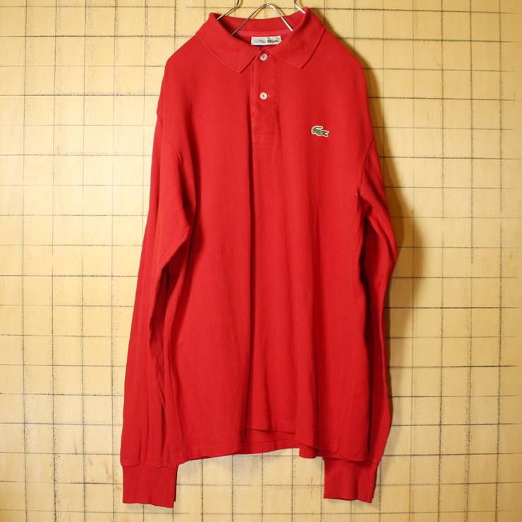 80s フランス製 フレンチラコステ Lacoste 長袖 ポロシャツ レッド 赤 メンズML相当 ワンポイント ヨーロッパ古着