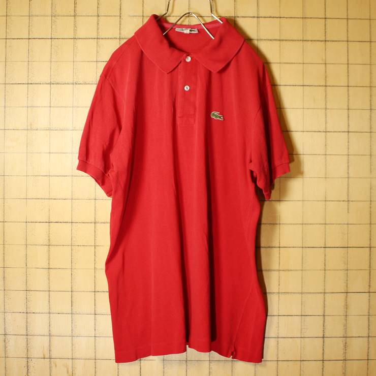 70s フランス製 フレンチラコステ Lacoste 半袖 ポロシャツ レッド 赤 メンズML相当 ワンポイント ヨーロッパ古着