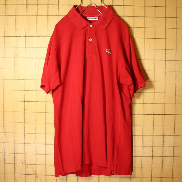 80s フランス製 フレンチラコステ Lacoste 半袖 ポロシャツ レッド 赤 メンズM相当 ワンポイント ヨーロッパ古着