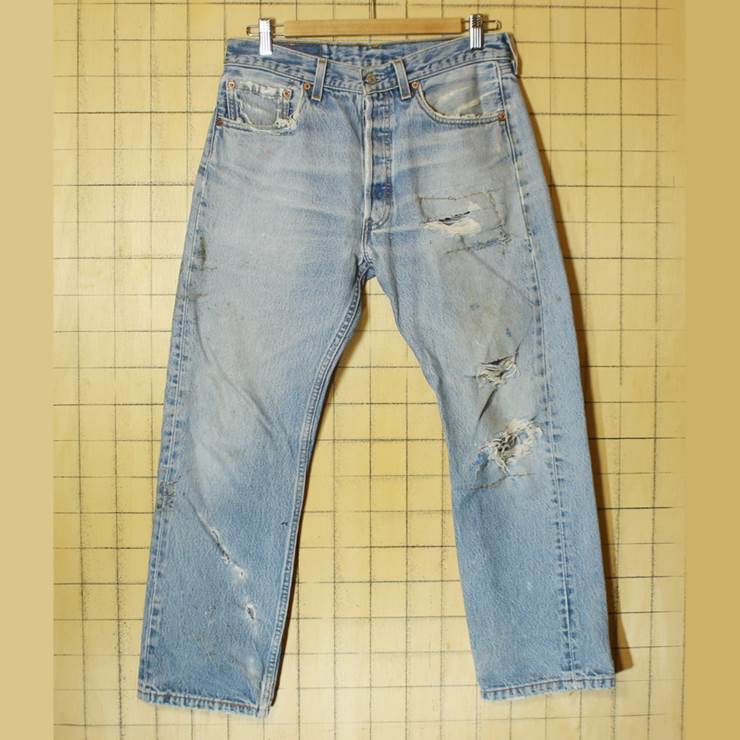 USA製 古着 Levis リーバイス 501XX クラッシュ ジーンズ デニム パンツ ブルー W33 070319ss127