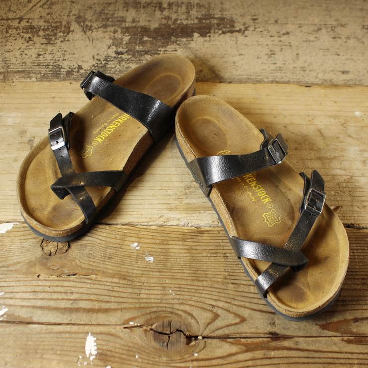 BIRKENSTOCK ビルケンシュトック Mayari マヤリ ドイツ製 古着 ブラック レザー サンダル 24.5cm レギュラー