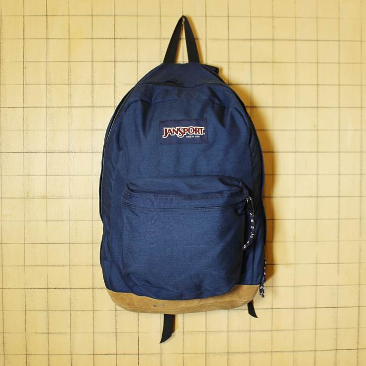 JANSPORT ジャンスポーツ リュックサック ナイロンキャンバス ボトムスウェードレザー  ネイビー ディパック 古着 USED 070319ss27